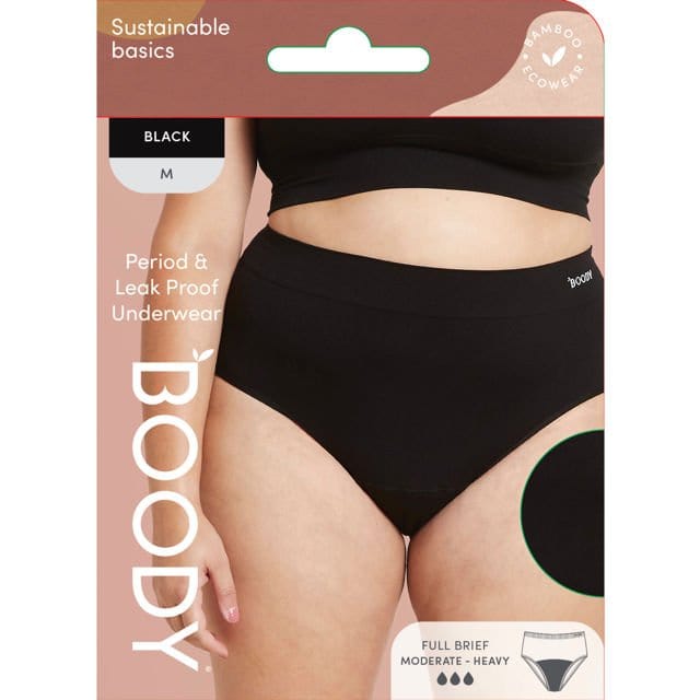 Boody Fashion Boody - Period and Leak proof Underwear Full Brief - Moderate to Heavy Black