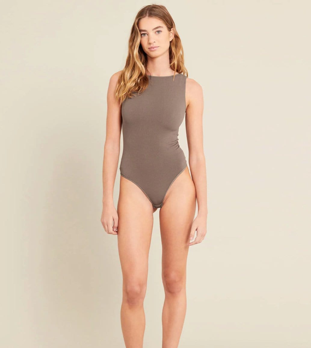 Boody Fashion Boody - Women's Ribbed Boat Neck Bodysuit Taupe