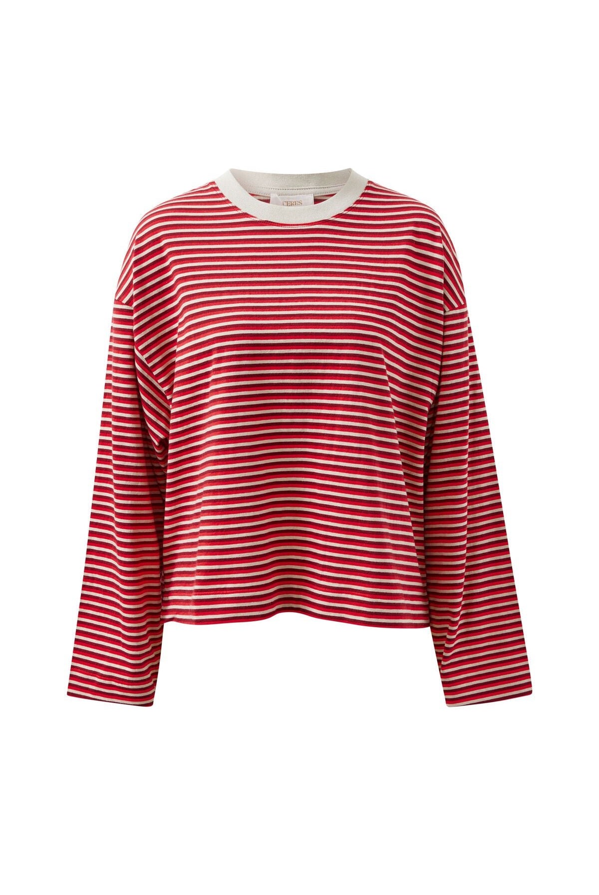 Buy Ceres - Beau Long Sleeve Slouchy Tee - mulberry/red/stone stripe by Ceres Life - at Hamish + Grace