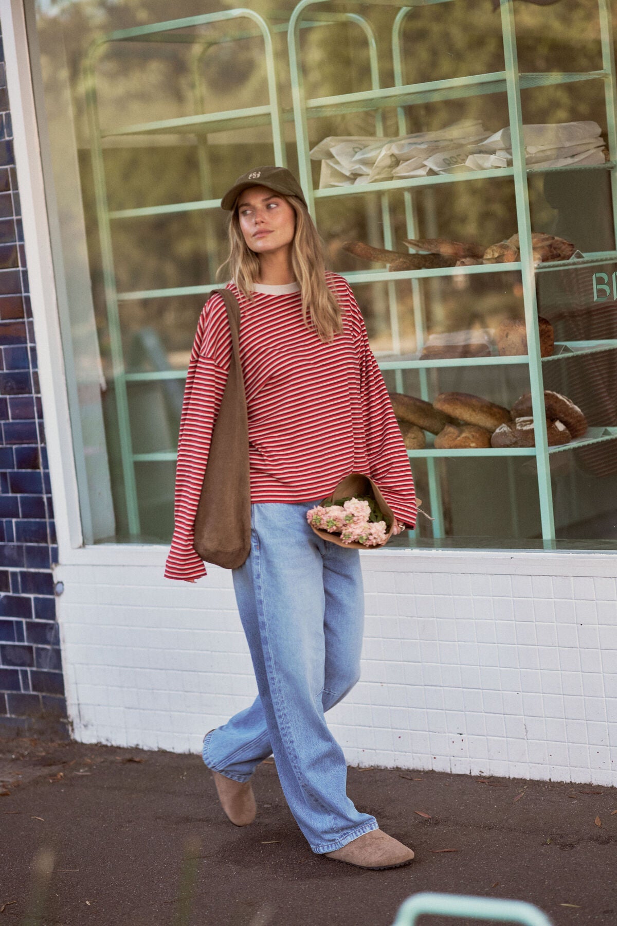 Buy Ceres - Beau Long Sleeve Slouchy Tee - mulberry/red/stone stripe by Ceres Life - at Hamish + Grace