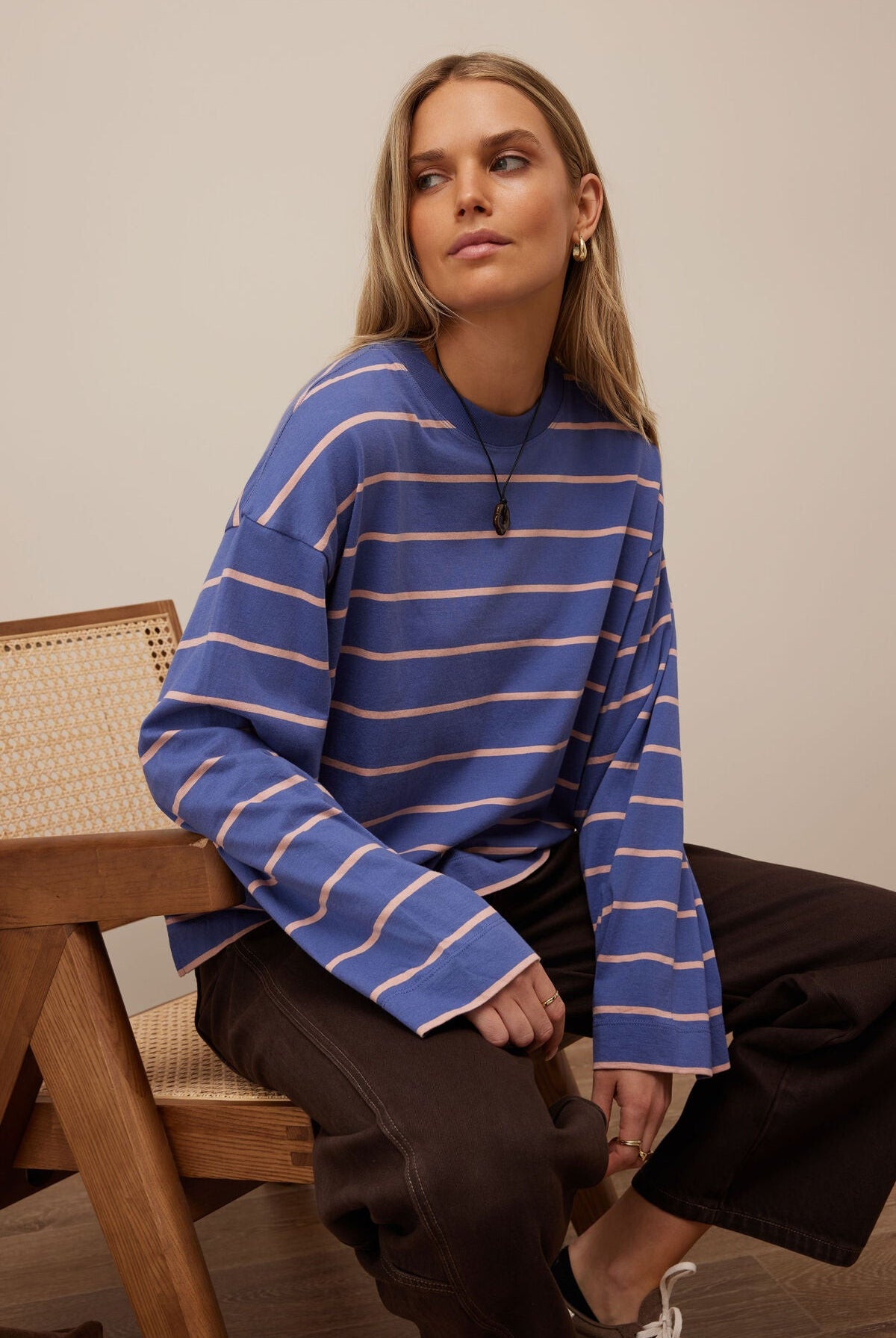Buy Ceres - Beau Long Sleeve Slouchy Tee - Washed Navy/Pink Clay by Ceres Life - at Hamish + Grace