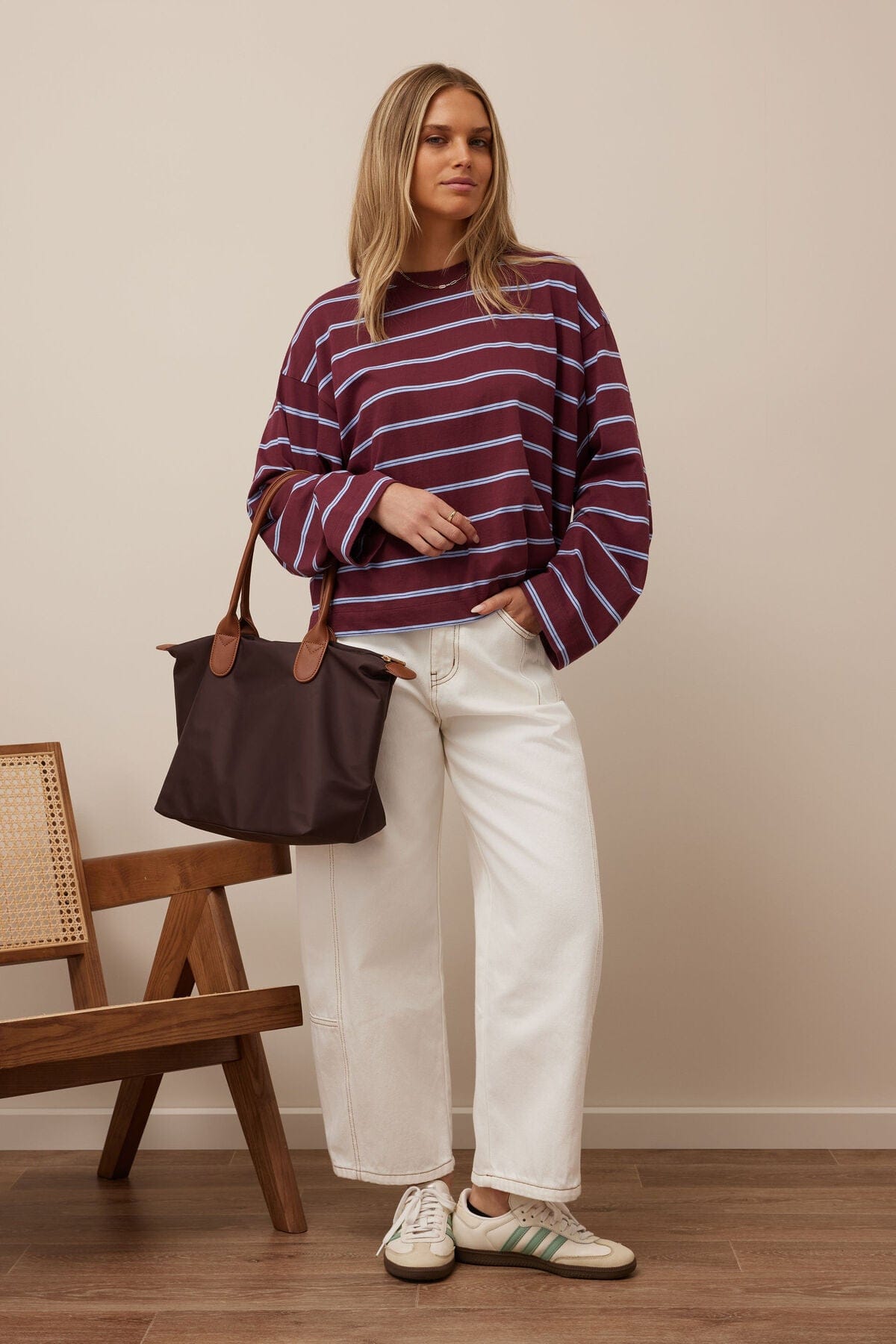 Buy Ceres Life - Beau Long Sleeve Slouchy Tee - Washed Burgundy/Sky Blue by Ceres Life - at Hamish + Grace