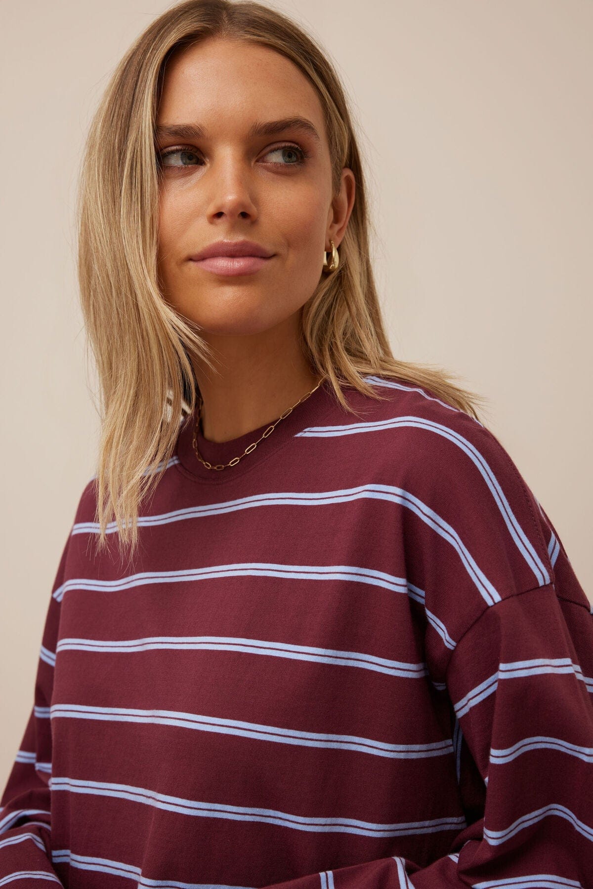 Buy Ceres Life - Beau Long Sleeve Slouchy Tee - Washed Burgundy/Sky Blue by Ceres Life - at Hamish + Grace