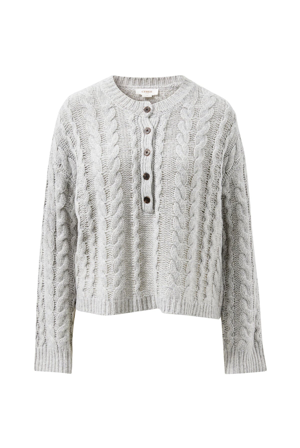 Buy Ceres Life - Enid Cable Knit Henley - silver marle by Ceres Life - at Hamish + Grace