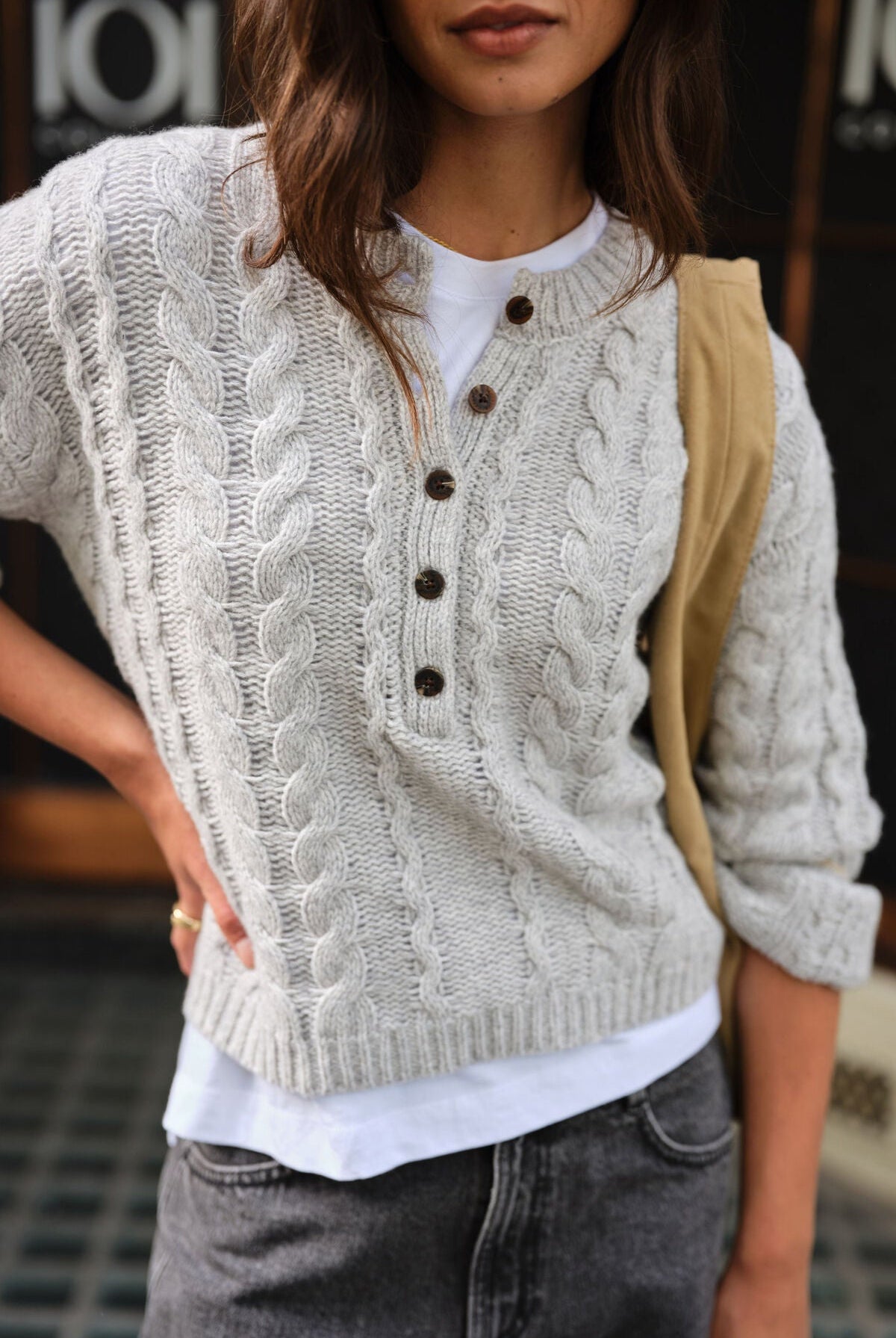 Buy Ceres Life - Enid Cable Knit Henley - silver marle by Ceres Life - at Hamish + Grace