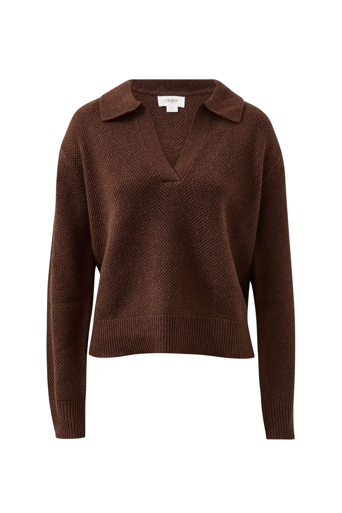 Ceres Life Fashion Ceres Life - Kira Collared Knit - Chocolate
