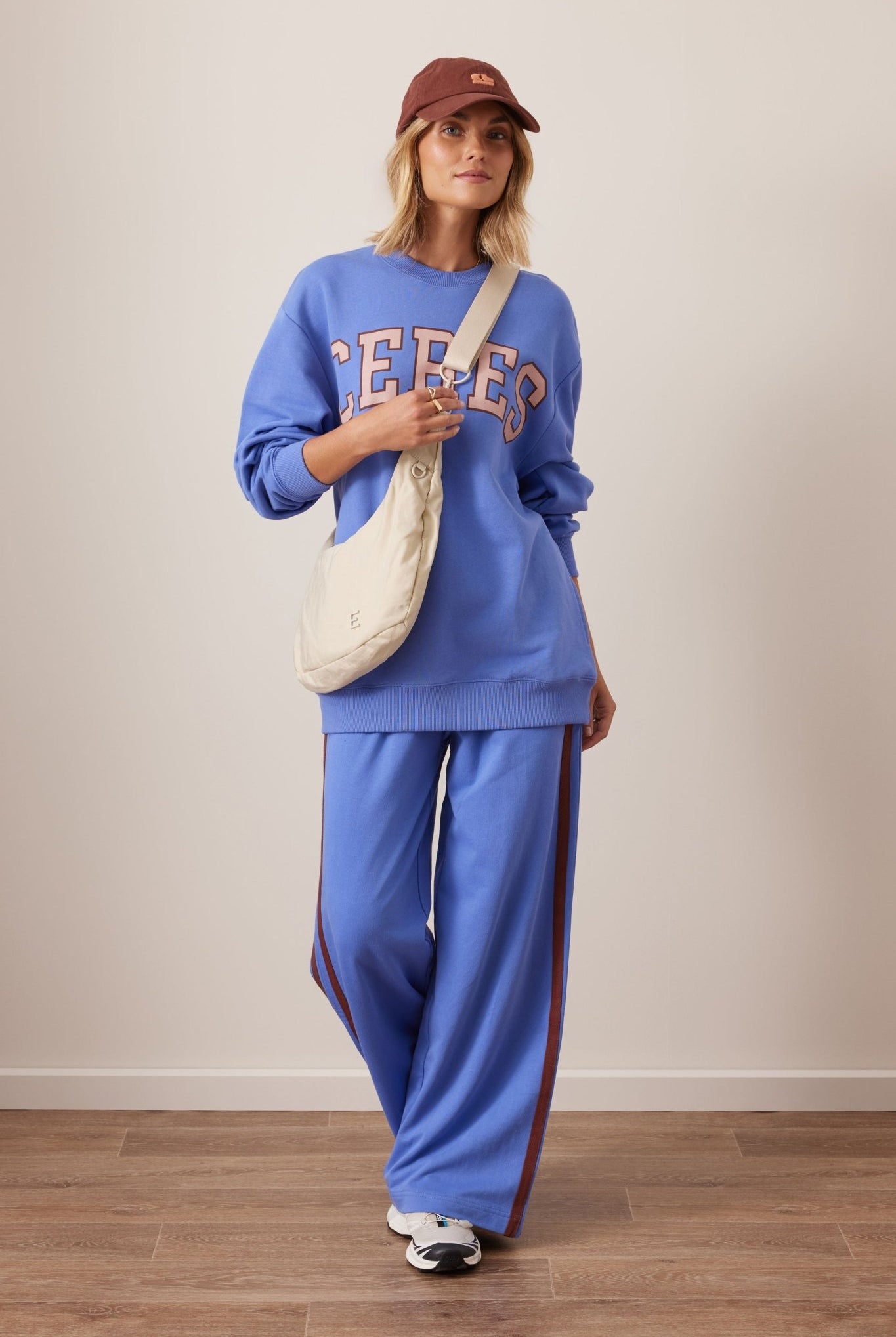 Buy Ceres Life - Gigi Wide Leg Terry Track pant - vintage blue mixed side stripe by Ceres Life - at Hamish + Grace