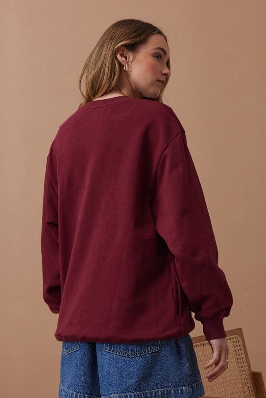Buy Ceres Life - Isla Oversized Slouchy Crew Burgundy by Ceres Life - at Hamish + Grace