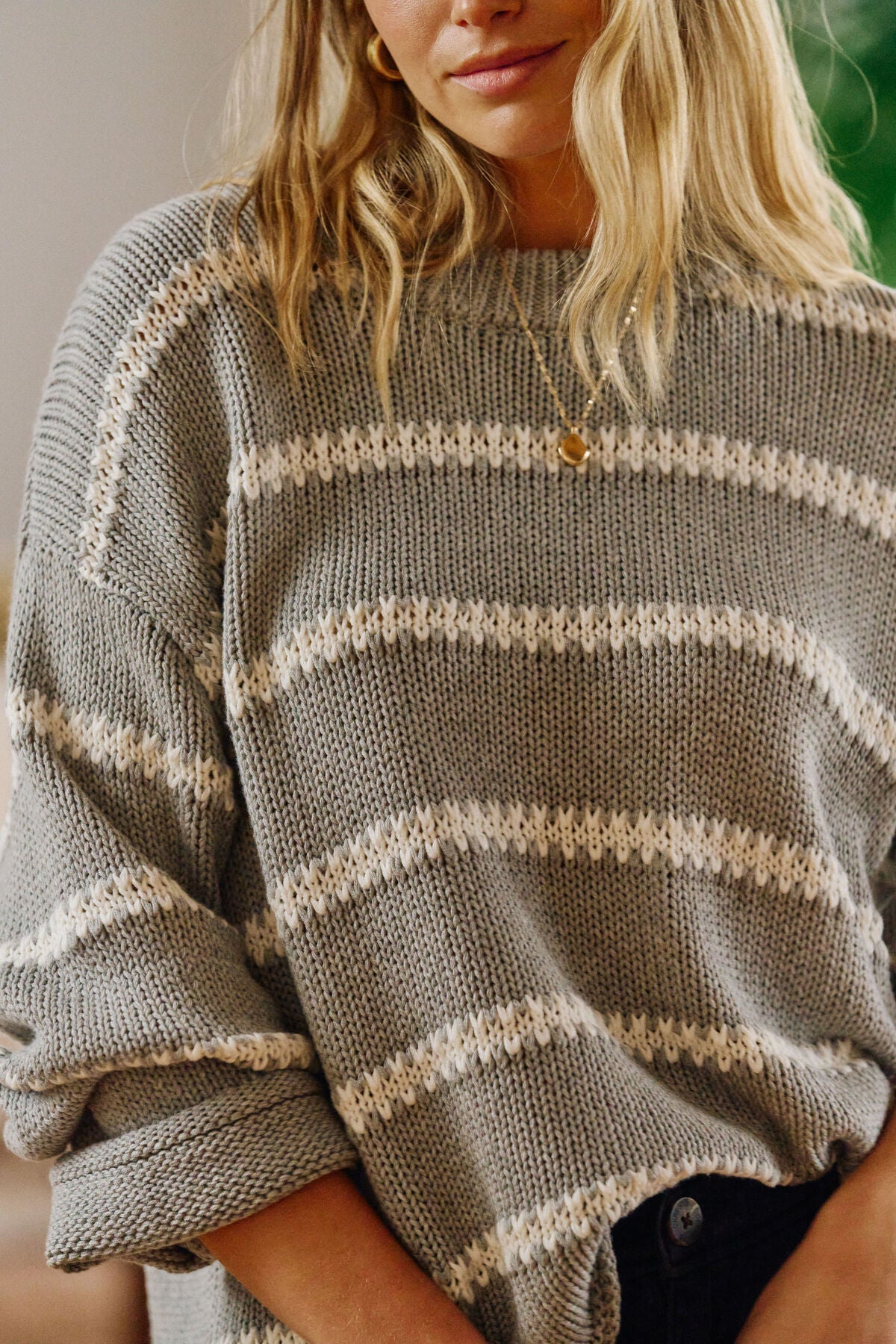 Buy Ceres Life - Lila Oversized Knit Crew - grey marle stripe by Ceres Life - at Hamish + Grace
