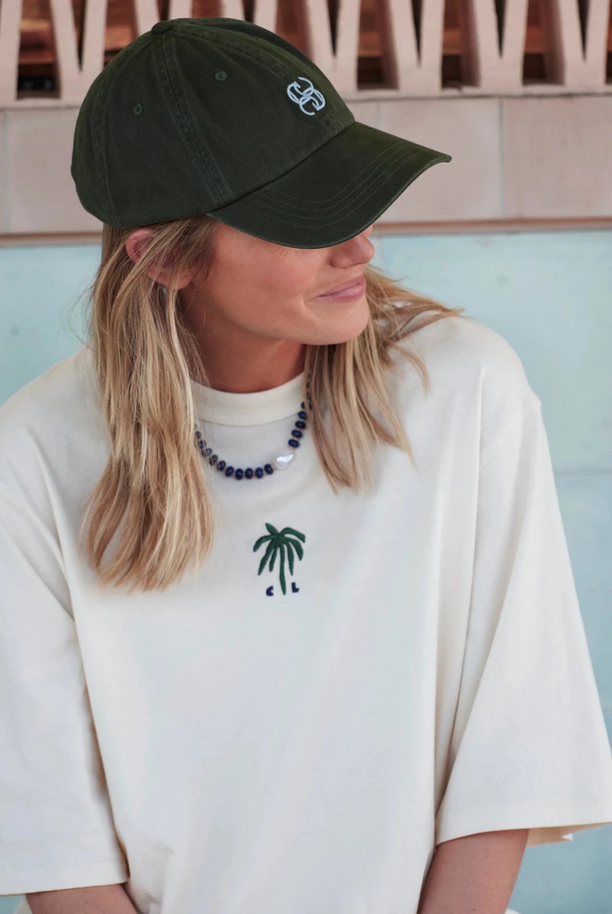 Buy Ceres Life - Pip Everyday Cap - Basil/Fresh Blue Embroidery by Ceres Life - at Hamish + Grace