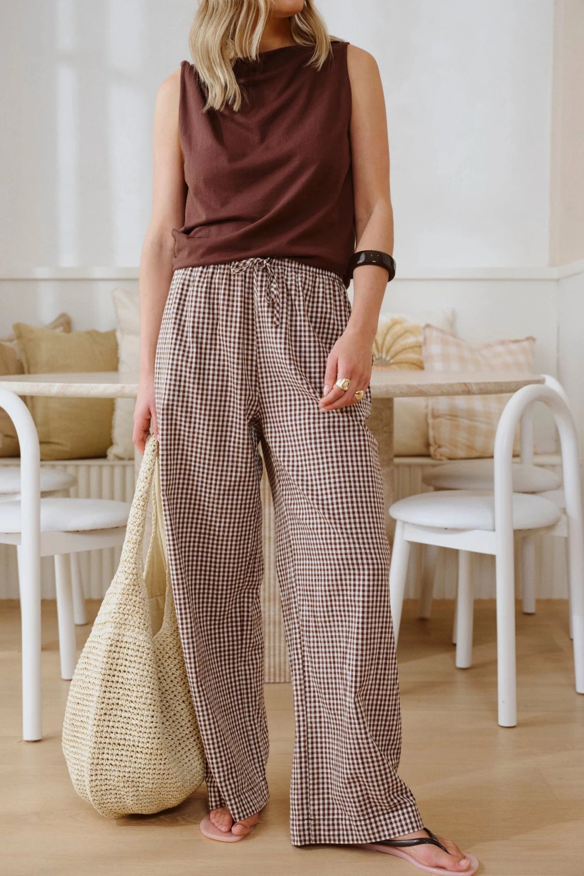 Buy Ceres Life - Resort Pant - Chocolate Gingham Check by Ceres Life - at Hamish + Grace