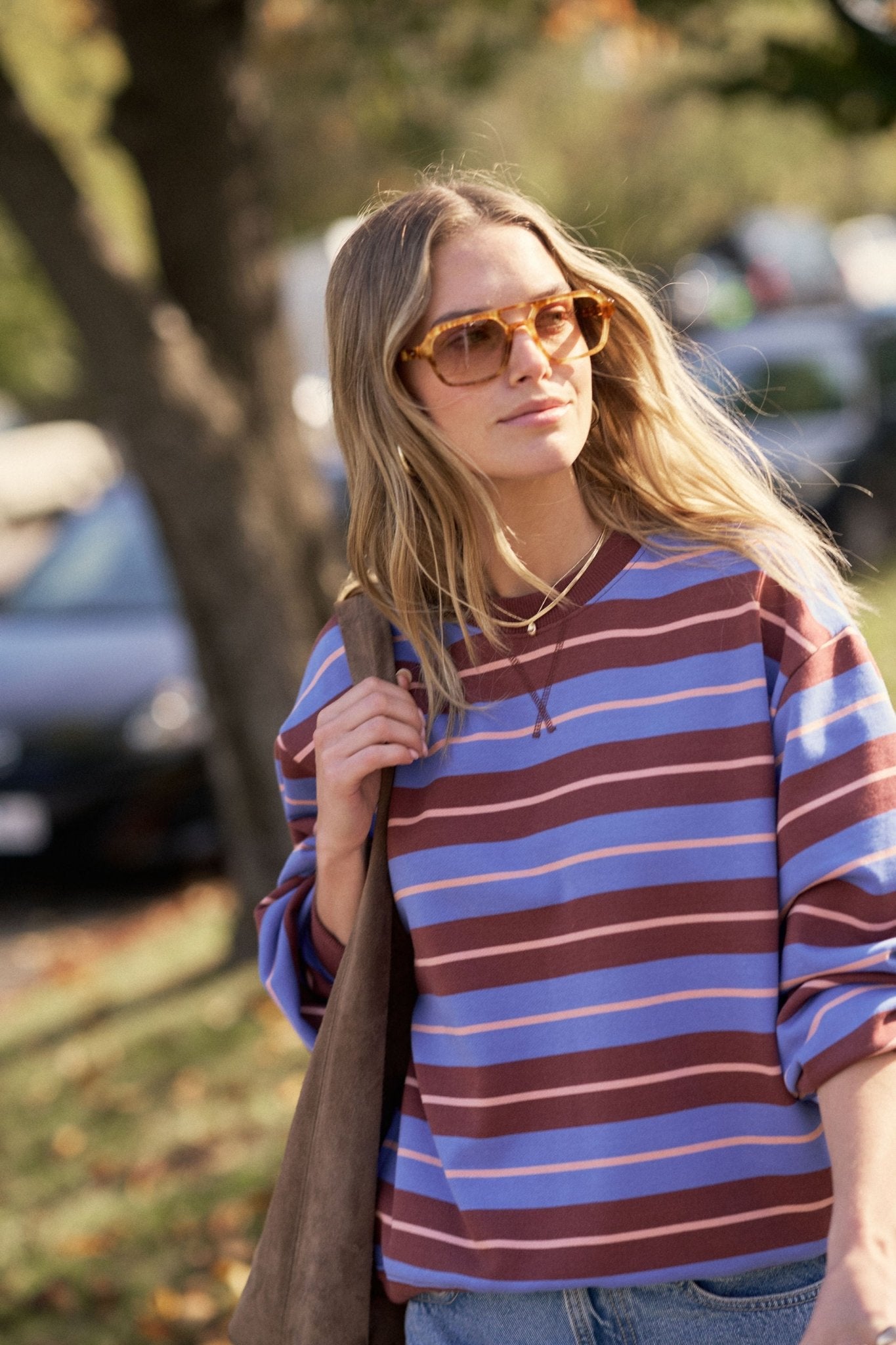 Buy Ceres Life - Romy Crew - vintage blue pink clay burnt toffee stripe by Ceres Life - at Hamish + Grace