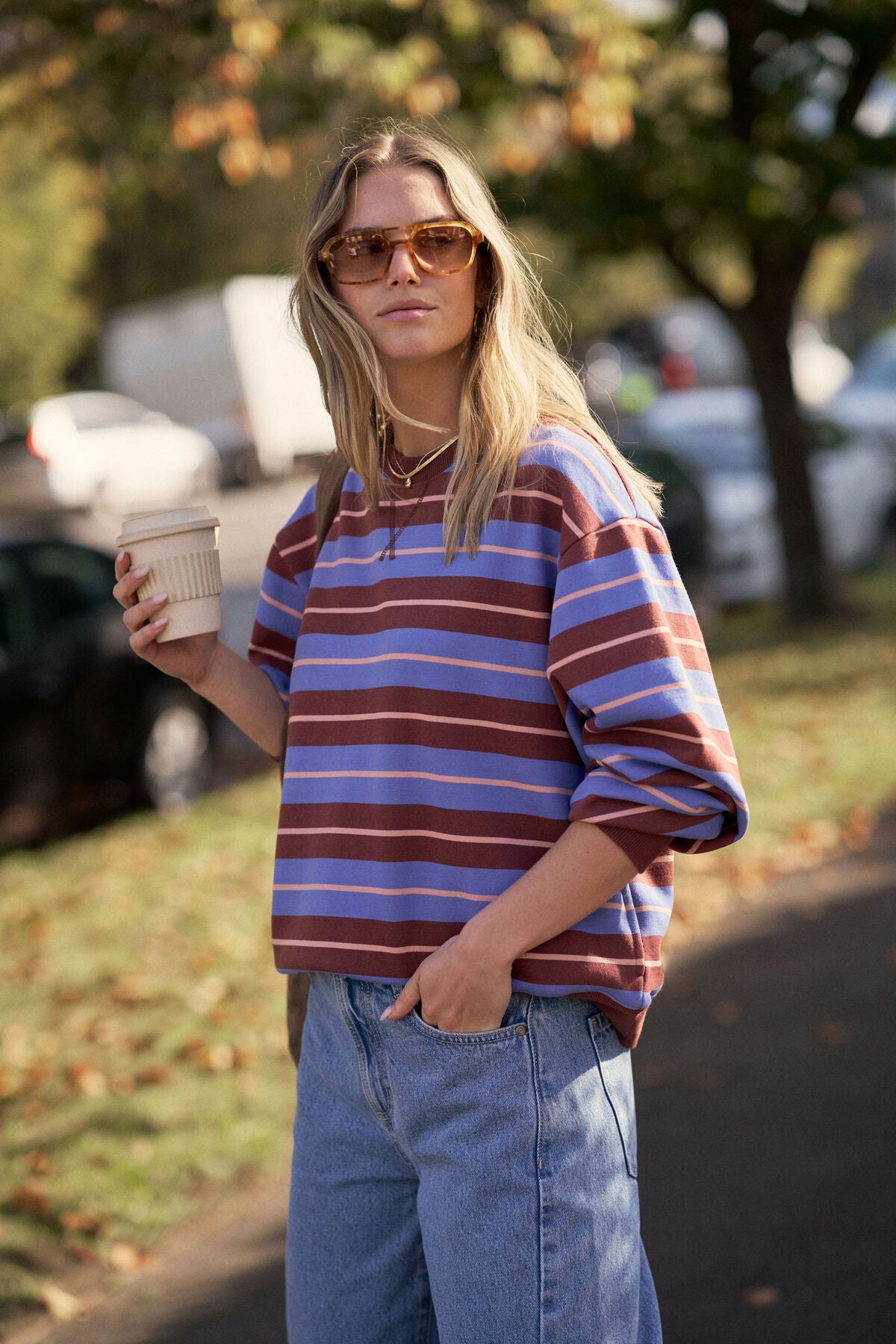 Buy Ceres Life - Romy Crew - vintage blue pink clay burnt toffee stripe by Ceres Life - at Hamish + Grace