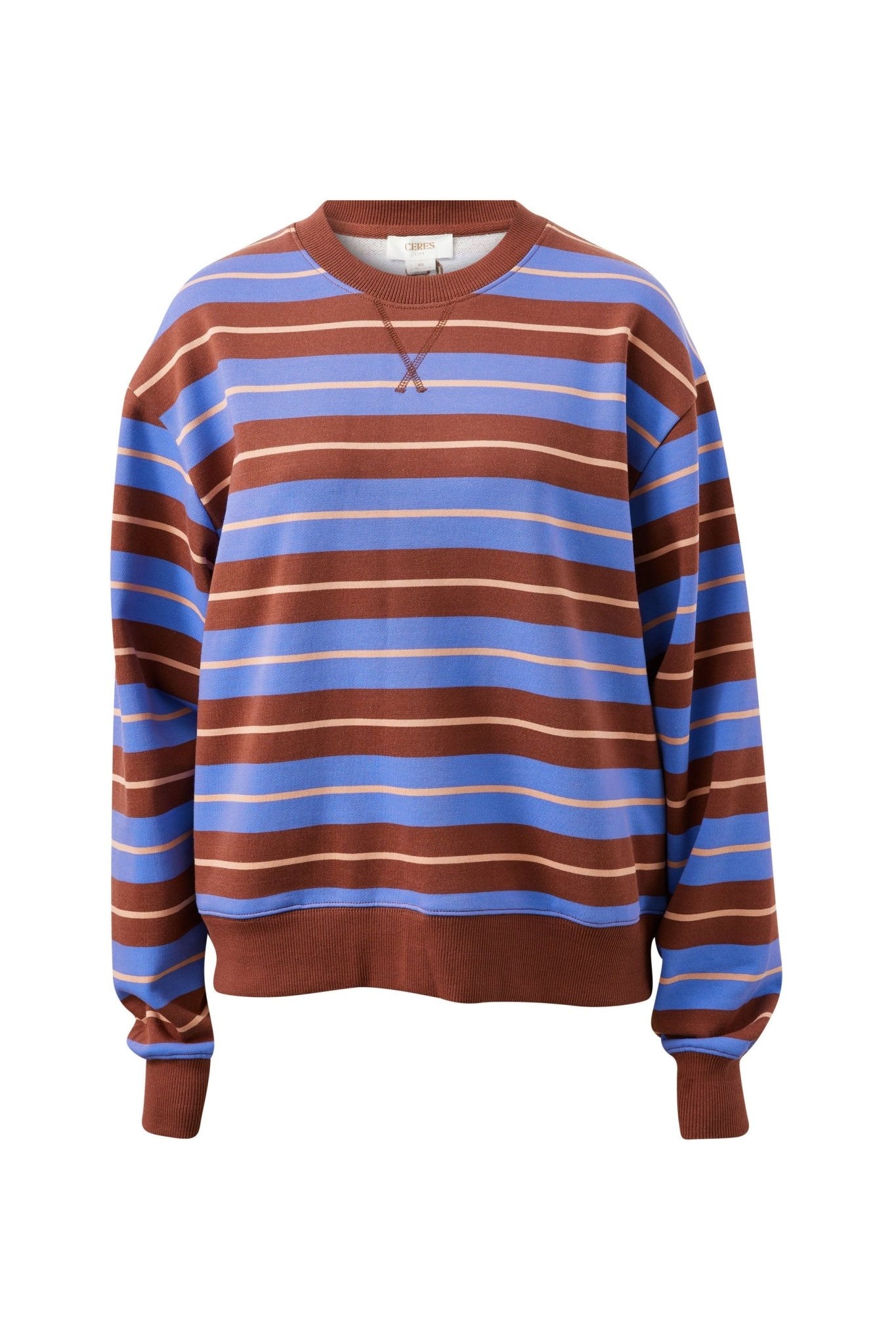 Buy Ceres Life - Romy Crew - vintage blue pink clay burnt toffee stripe by Ceres Life - at Hamish + Grace