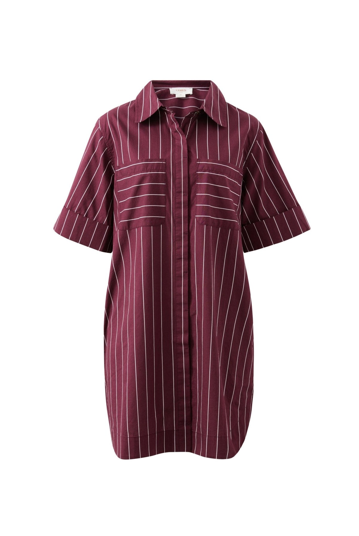 Buy Ceres Life - Sara Mini Dress - Wine Printed Pinstripe by Ceres Life - at Hamish + Grace