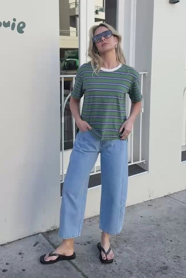Buy Ceres Life - Stevie Slouchy Tee -basil/blue stripe by Ceres Life - at Hamish + Grace