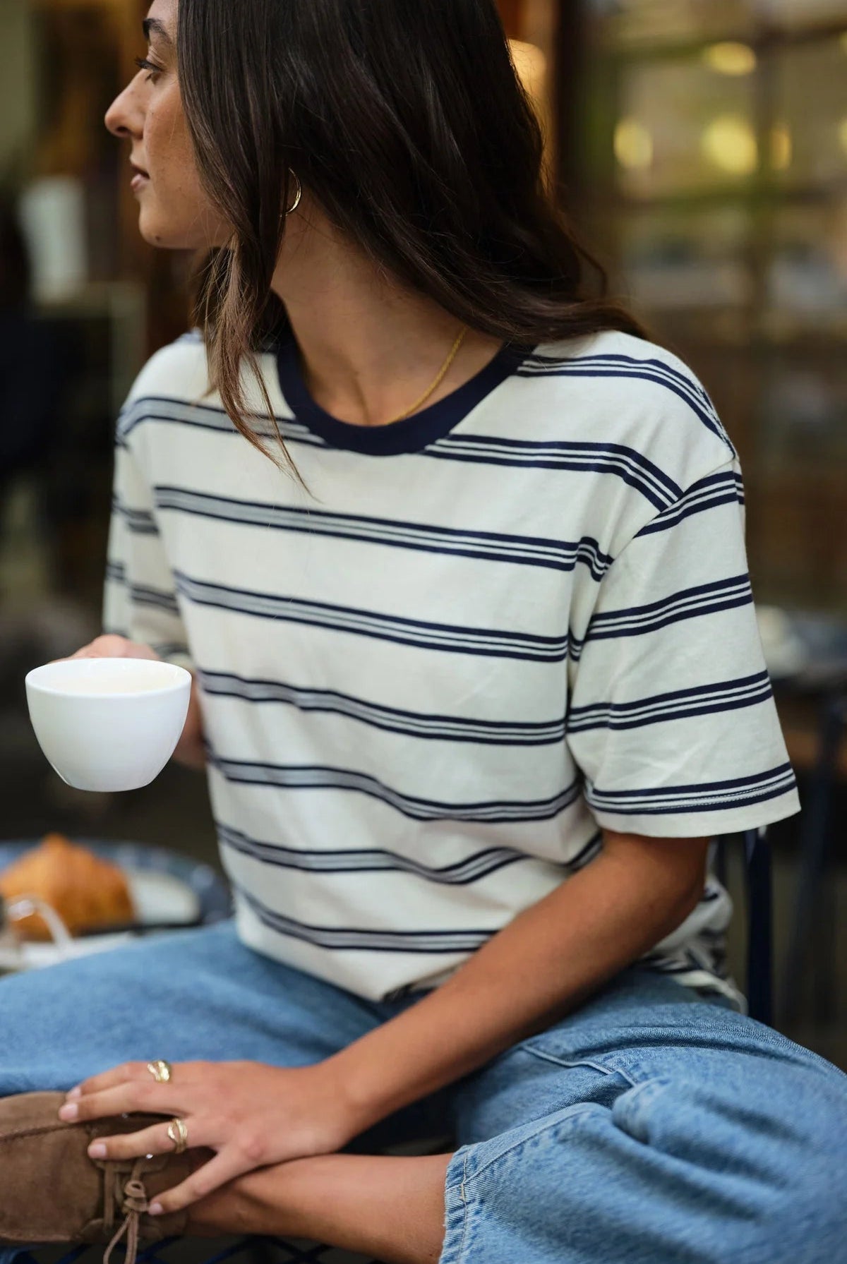 Buy Ceres Life - Stevie Slouchy Tee - Milk/Heritage Navy Stripe by Ceres Life - at Hamish + Grace