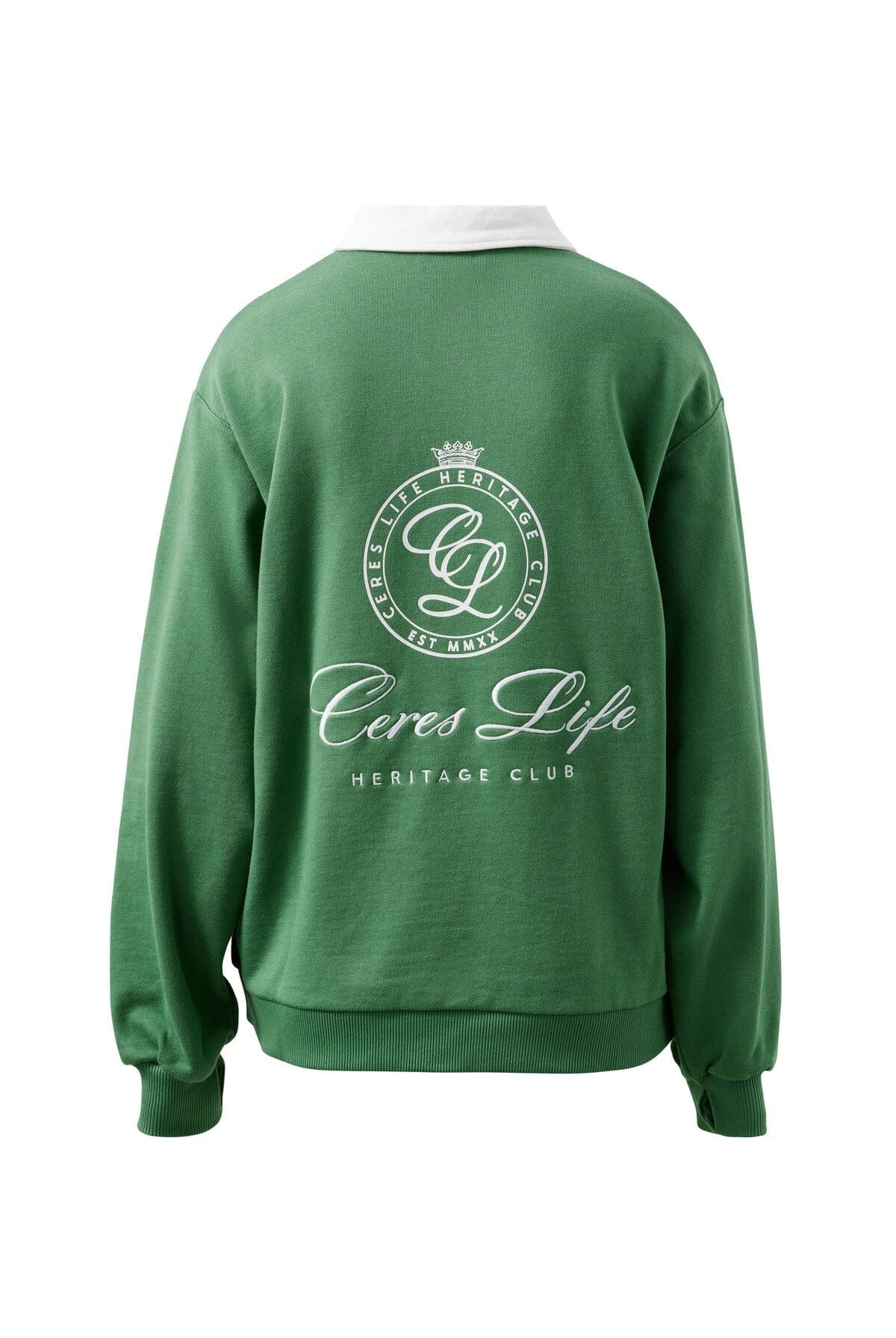 Buy Ceres Life - Wren Rugby Sweat - Pistachio white club logo by Ceres Life - at Hamish + Grace
