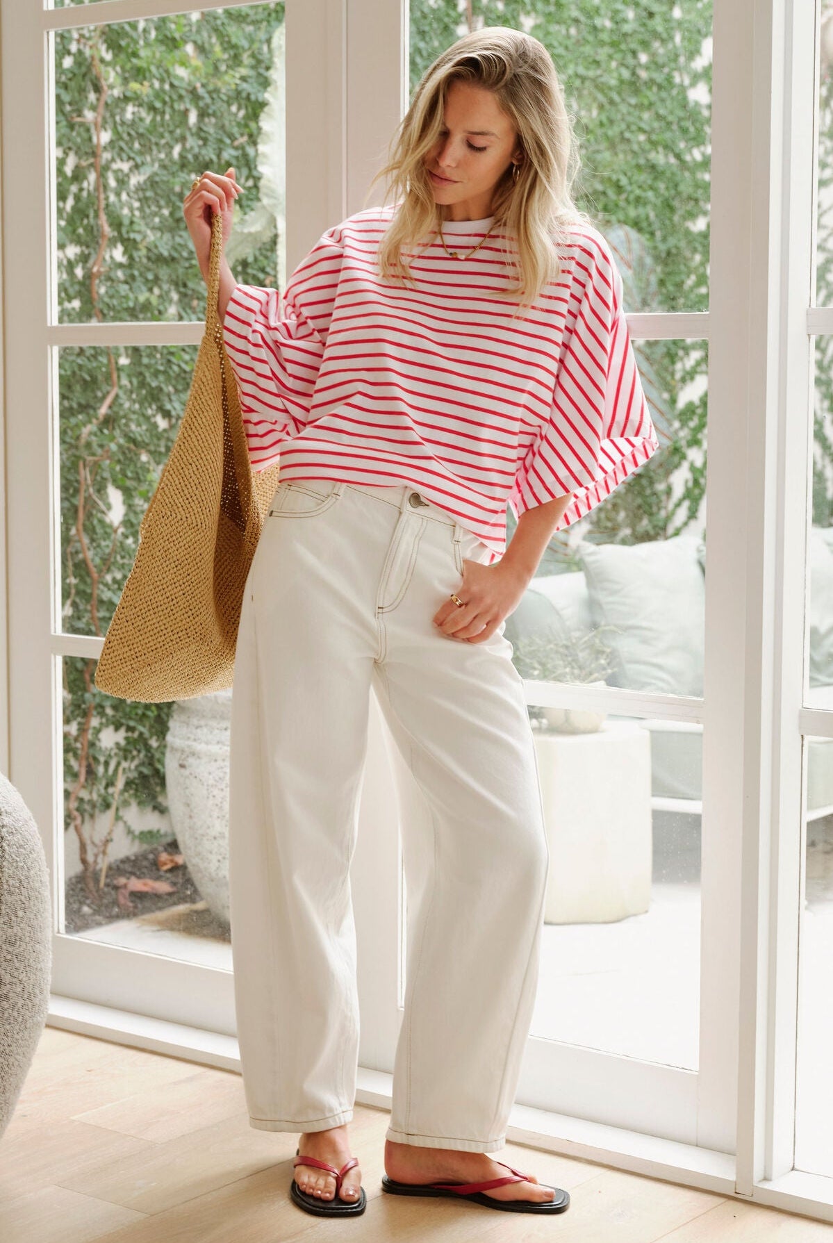 Buy Ceres - Lucy Relaxed Sleeve Tee - white/heritage red stripe by Ceres Life - at Hamish + Grace