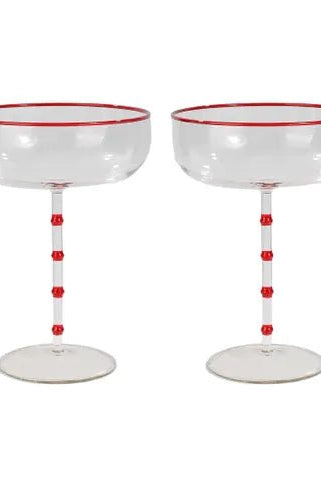 Buy Coast to Coast - Hudson Coupe Glass Clear/Red Set of 2 by Coast to Coast - at Hamish + Grace