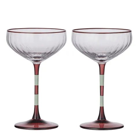 Buy Coast to Coast - Lena S/2 Glass Rib Coupe 11x18.5cm Mint and Rust by Coast to Coast - at Hamish + Grace