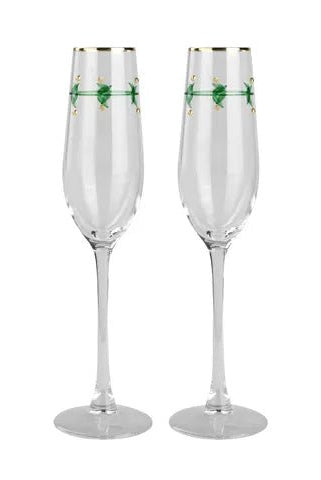 Buy Coast to Coast - S/2 Flute Glass Holly 7x26cm Clear/Grn by Coast to Coast - at Hamish + Grace