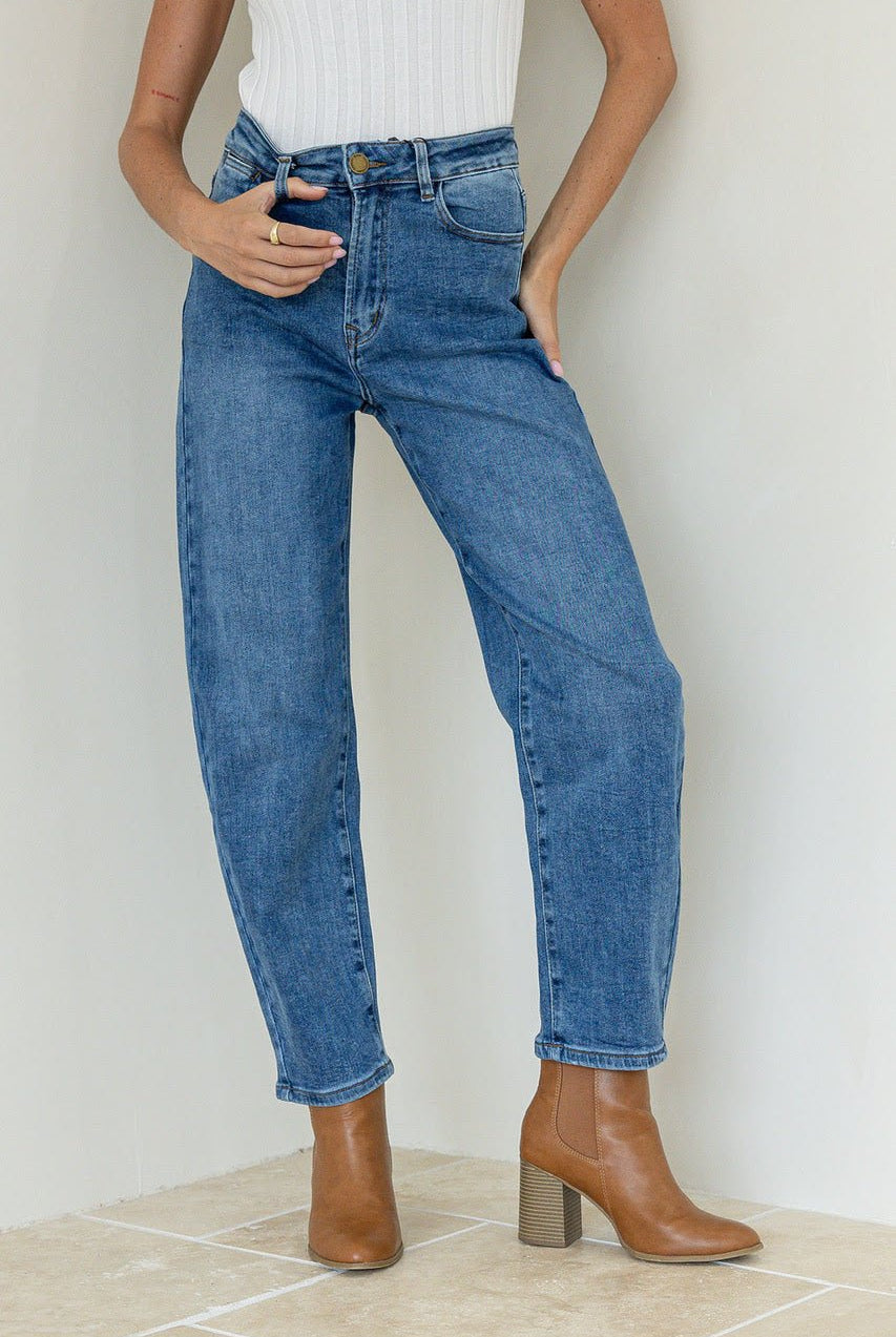 Buy Country Denim - stretch mum barrel - mid wash by Country Denim - at Hamish + Grace
