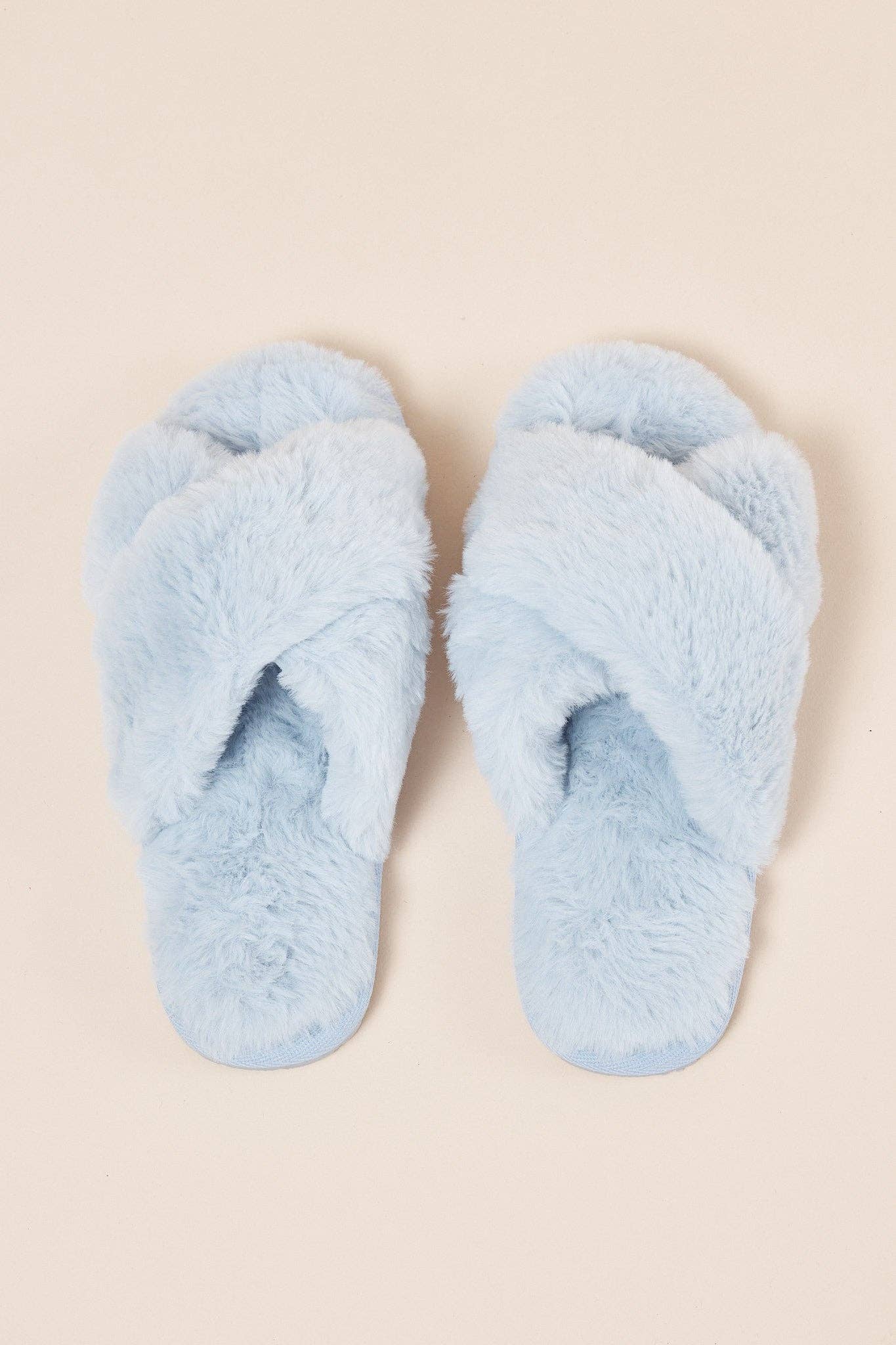 Buy Cross Over Open Toe Plush Slipper - Milan Blue: Blue / M by Gingerlilly - at Hamish + Grace