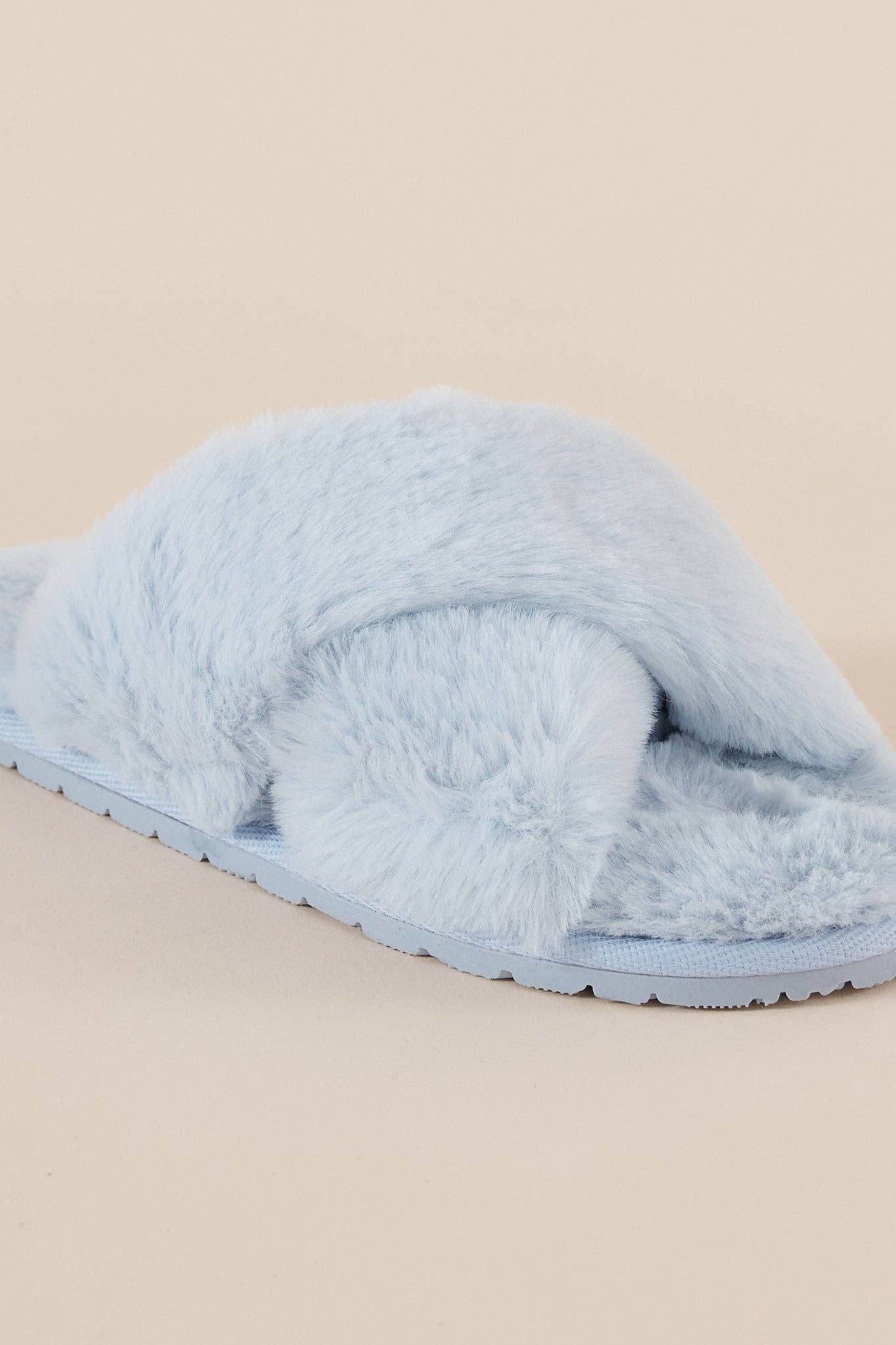 Buy Cross Over Open Toe Plush Slipper - Milan Blue: Blue / M by Gingerlilly - at Hamish + Grace