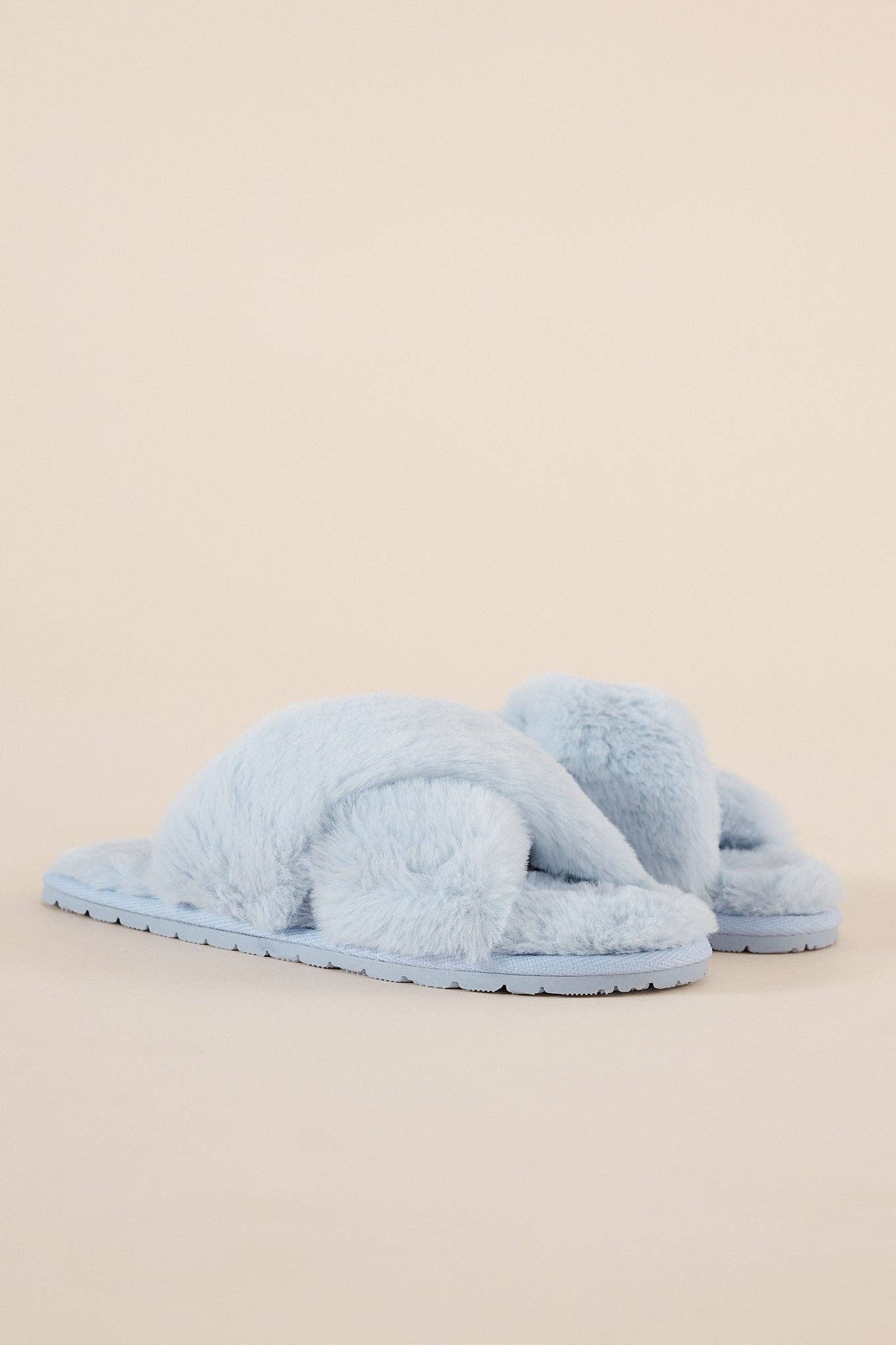 Buy Cross Over Open Toe Plush Slipper - Milan Blue: Blue / M by Gingerlilly - at Hamish + Grace