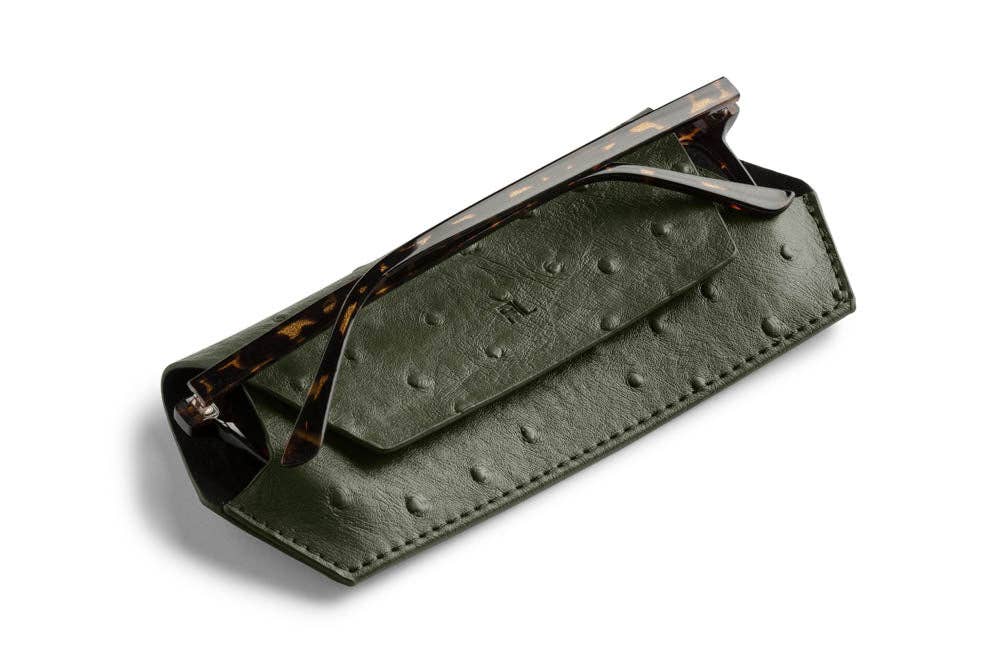 Buy Fox and Leo glasses case Ostrich print - Olive by FOX AND LEO - at Hamish + Grace