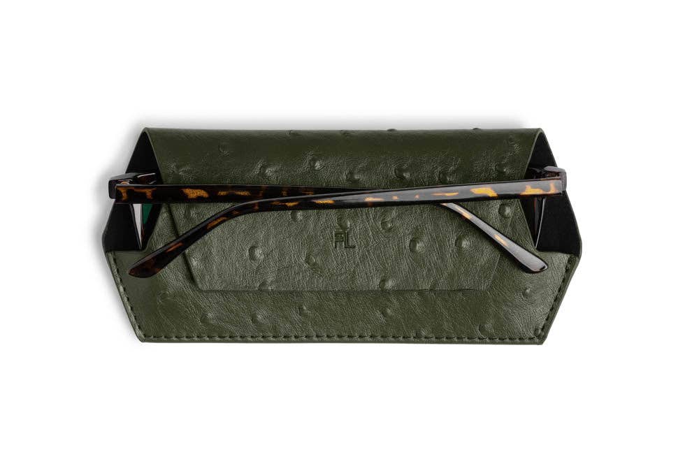 Buy Fox and Leo glasses case Ostrich print - Olive by FOX AND LEO - at Hamish + Grace