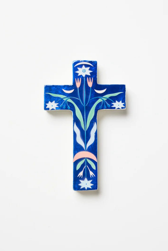 Buy Jones and Co - FABLE BLUE FLORAL SMALL CROSS by Jones & Co - at Hamish + Grace