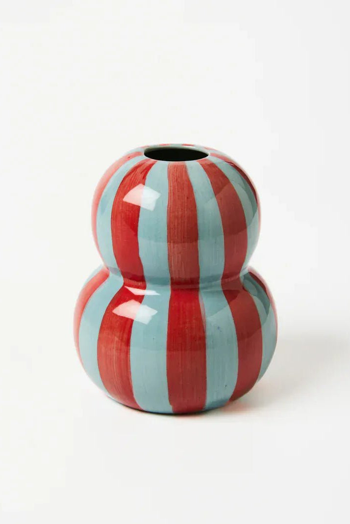 Buy Jones & Co - FONDA BURGUNDY PALE BLUE STRIPE VASE by Jones & Co - at Hamish + Grace