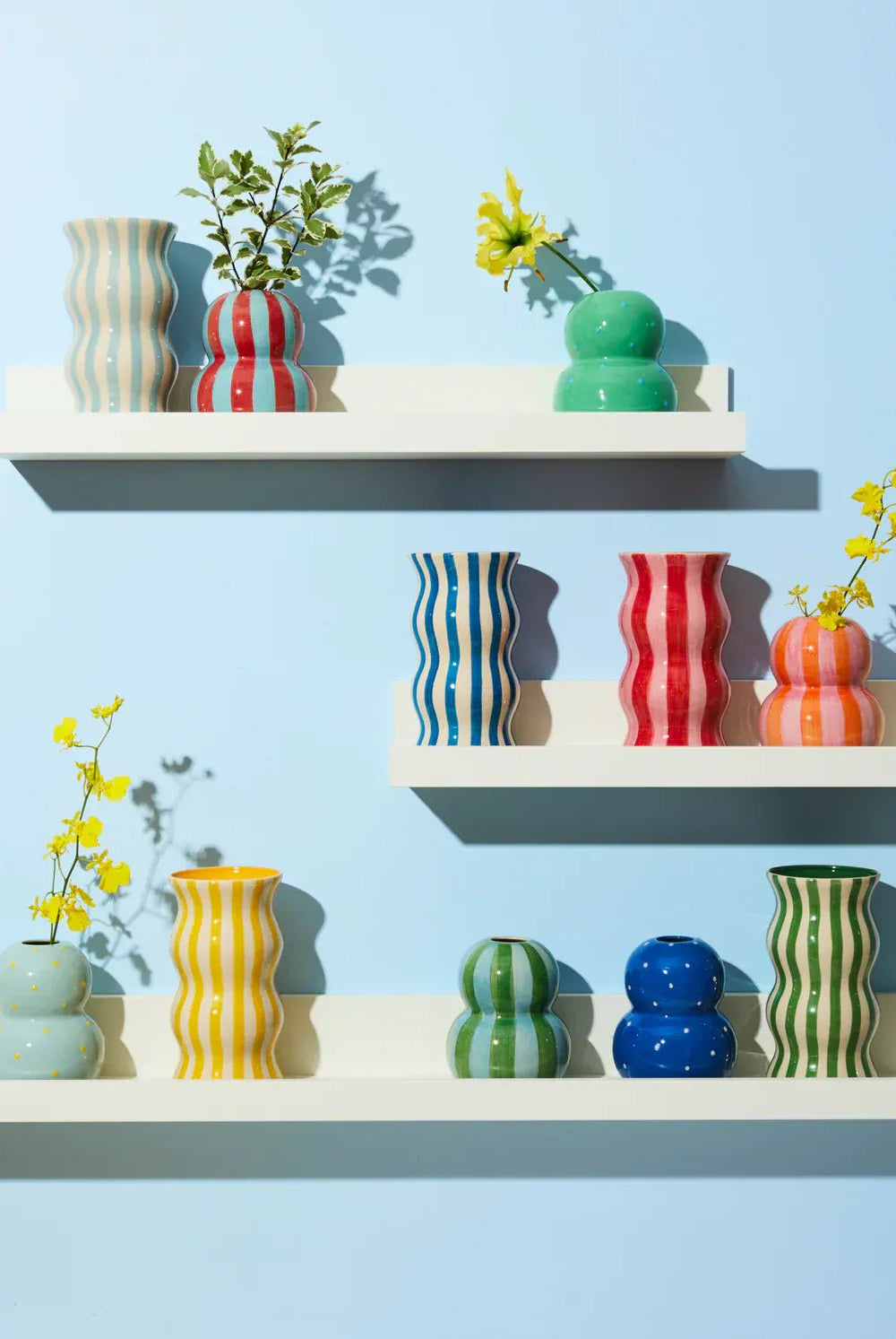 Buy Jones & Co - FONDA BURGUNDY PALE BLUE STRIPE VASE by Jones & Co - at Hamish + Grace