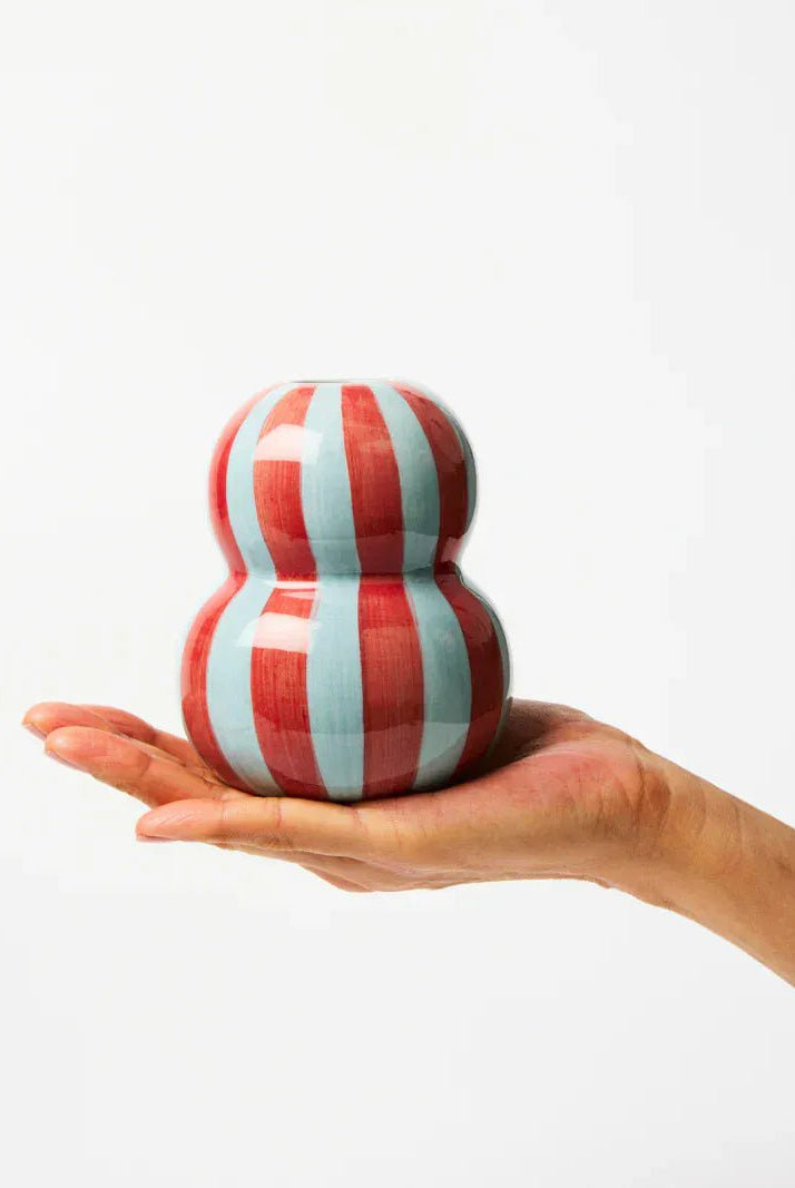 Buy Jones & Co - FONDA BURGUNDY PALE BLUE STRIPE VASE by Jones & Co - at Hamish + Grace