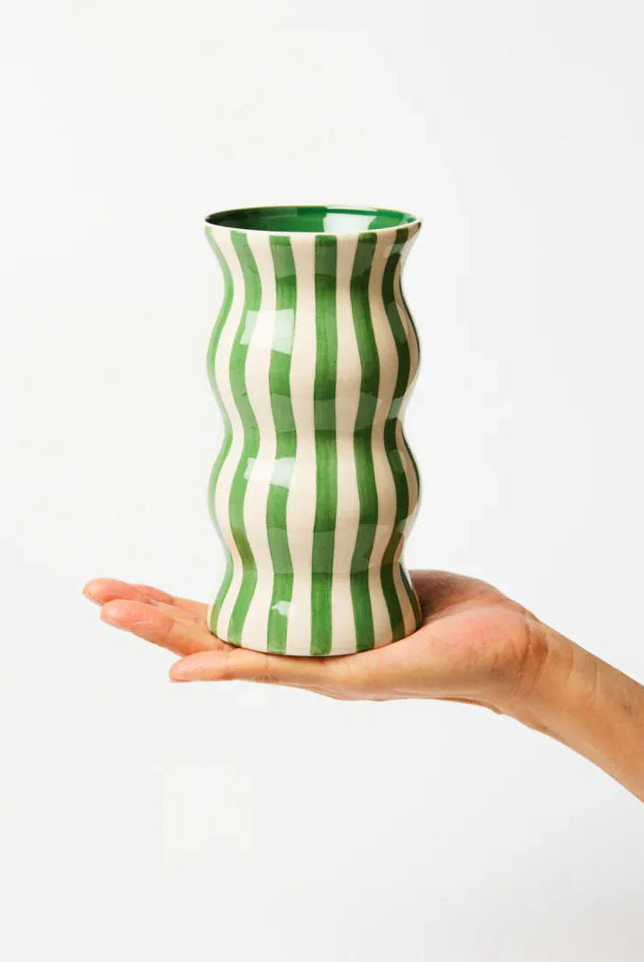 Buy Jones & Co - PALMA GREEN STRIPE VASE by Jones & Co - at Hamish + Grace