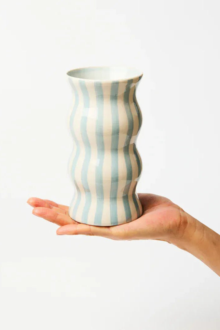 Buy Jones & Co - PALMA PALE BLUE STRIPE VASE by Jones & Co - at Hamish + Grace