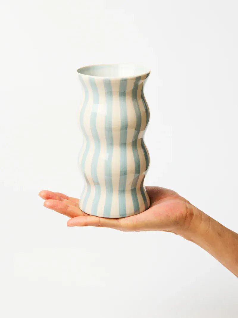 Buy Jones & Co - PALMA PALE BLUE STRIPE VASE by Jones & Co - at Hamish + Grace