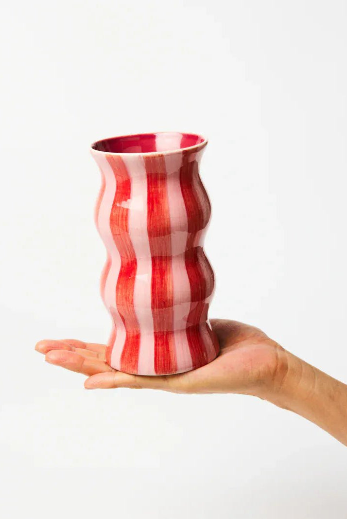 Buy Jones & Co - PALMA RED PINK STRIPE VASE by Jones & Co - at Hamish + Grace