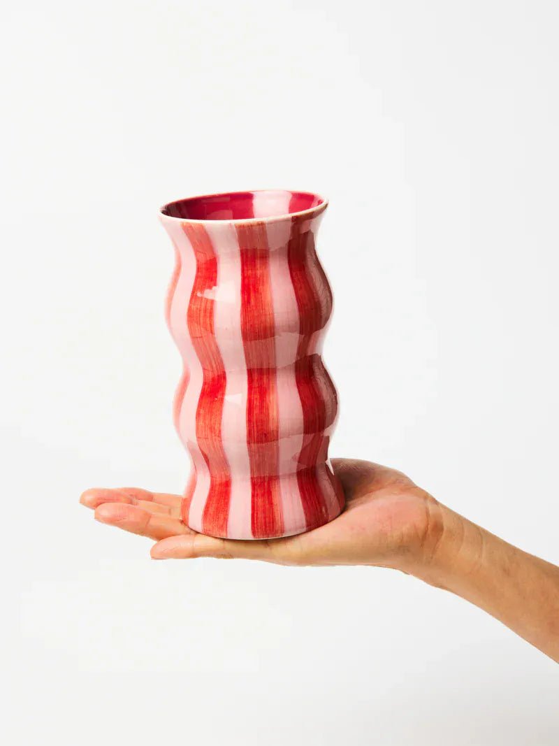 Buy Jones & Co - PALMA RED PINK STRIPE VASE by Jones & Co - at Hamish + Grace
