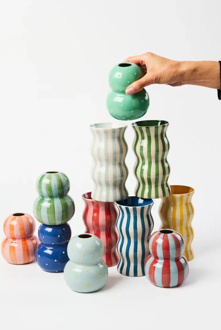 Buy Jones & Co - PALMA RED PINK STRIPE VASE by Jones & Co - at Hamish + Grace