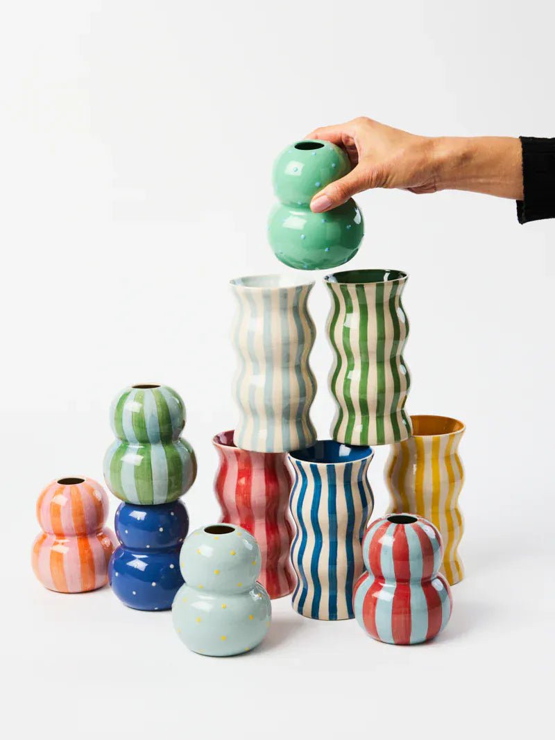 Buy Jones & Co - PALMA RED PINK STRIPE VASE by Jones & Co - at Hamish + Grace