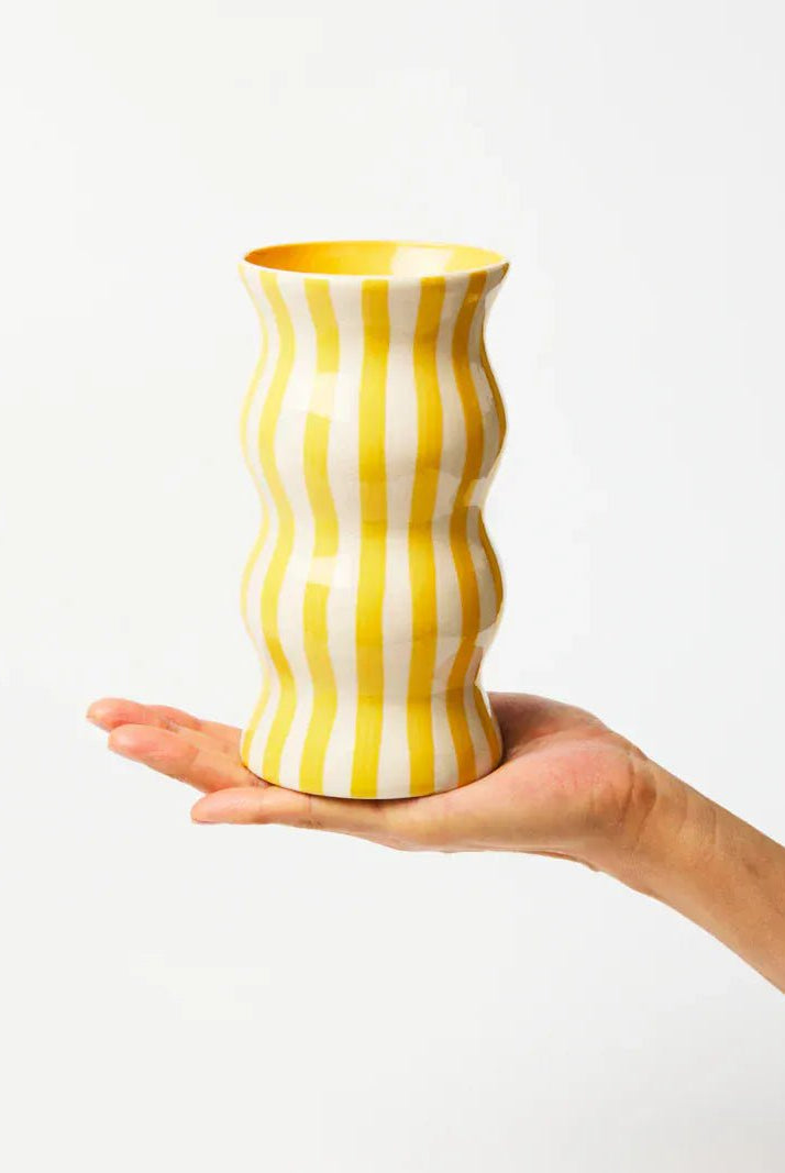 Buy Jones & Co - PALMA YELLOW STRIPE VASE by Jones & Co - at Hamish + Grace