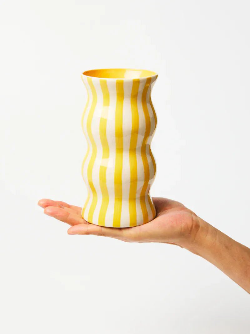 Buy Jones & Co - PALMA YELLOW STRIPE VASE by Jones & Co - at Hamish + Grace