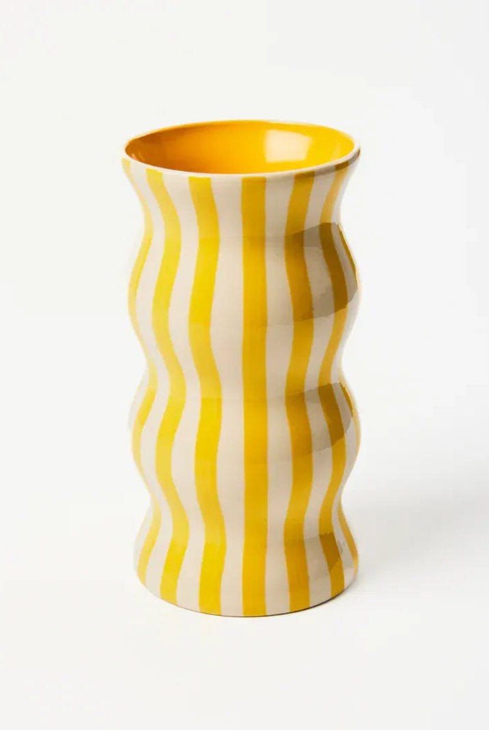 Buy Jones & Co - PALMA YELLOW STRIPE VASE by Jones & Co - at Hamish + Grace