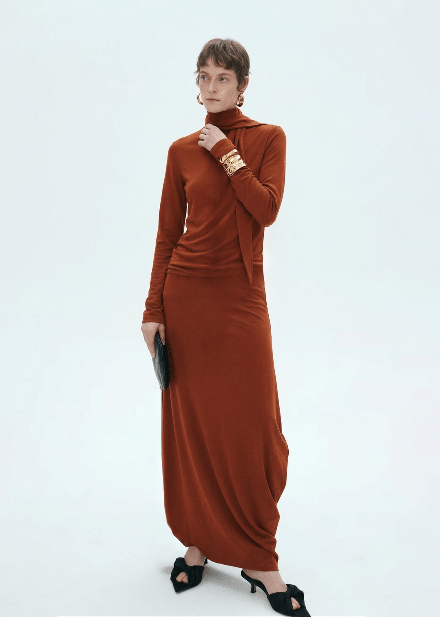 Buy Juniper Theory - Draped Tie Collar Jersey Maxi Dress by Juniper Theory - at Hamish + Grace