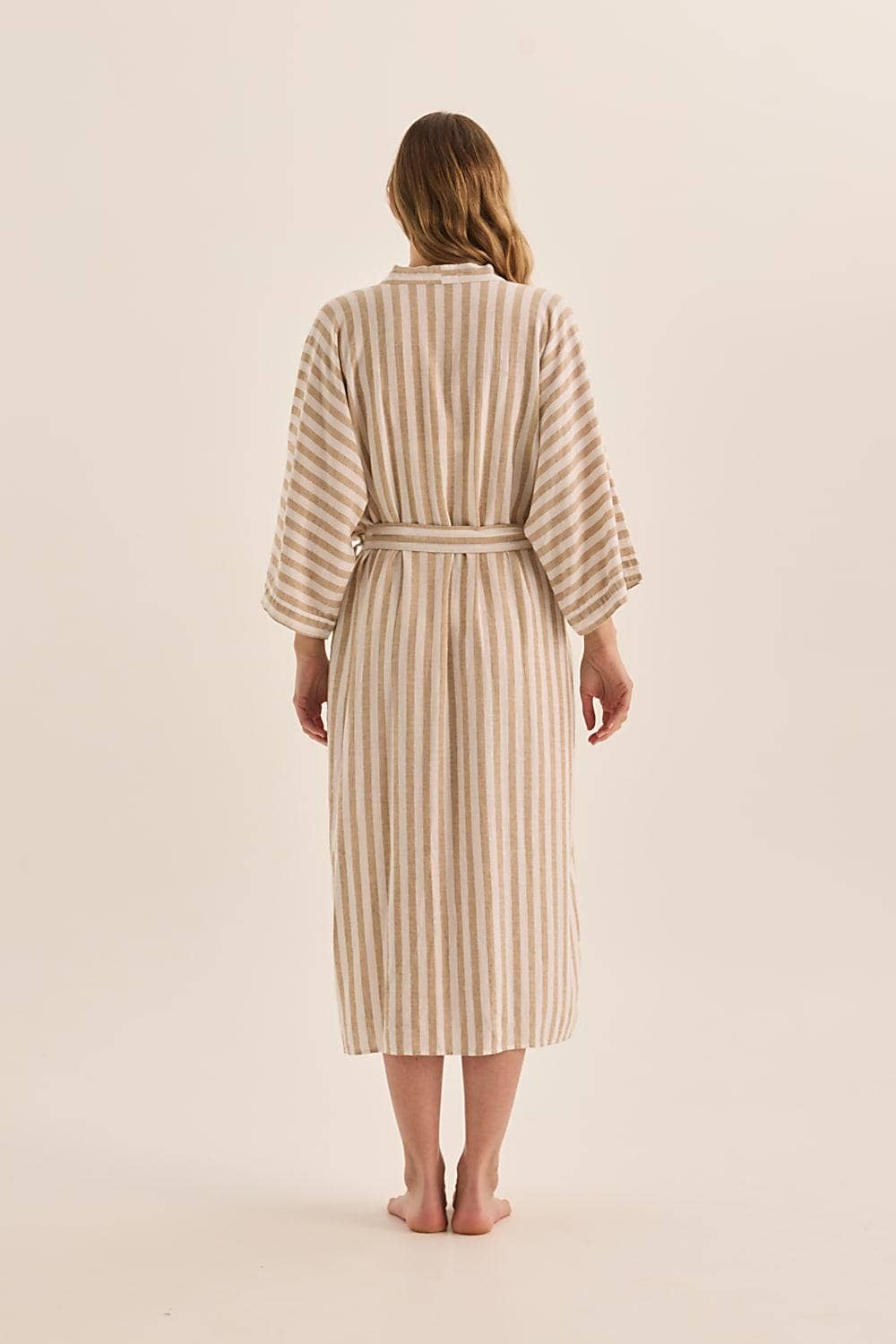 Buy Linen Stripe Robe - Sunny Natural: Neutral / M by Gingerlilly - at Hamish + Grace