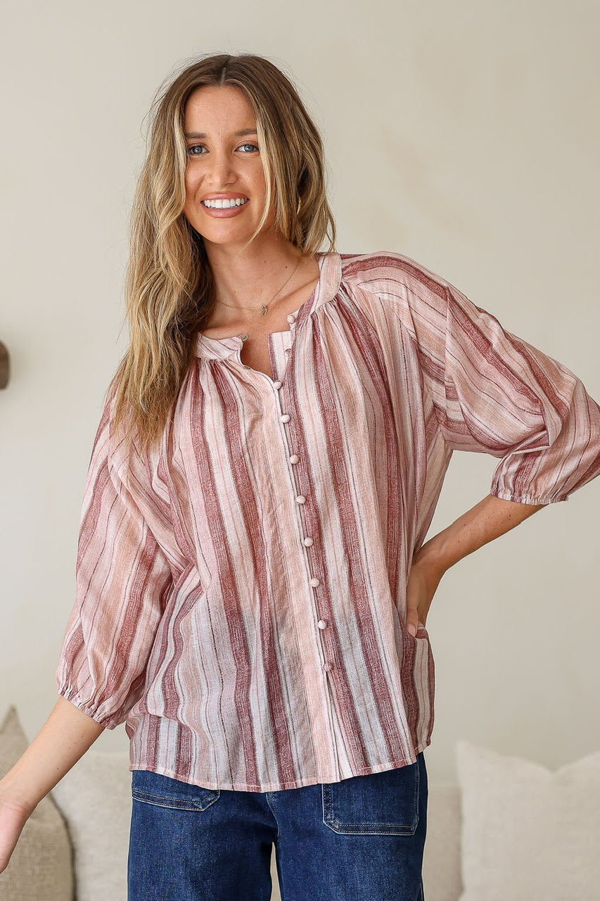 Buy Linen/Tencel Malta Top - Berry/Blush by 132 Fashion - at Hamish + Grace