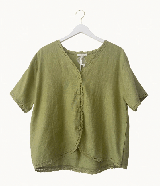 Buy Little Lies - Dominique Crochet Trim Top - Olive by Little Lies - at Hamish + Grace
